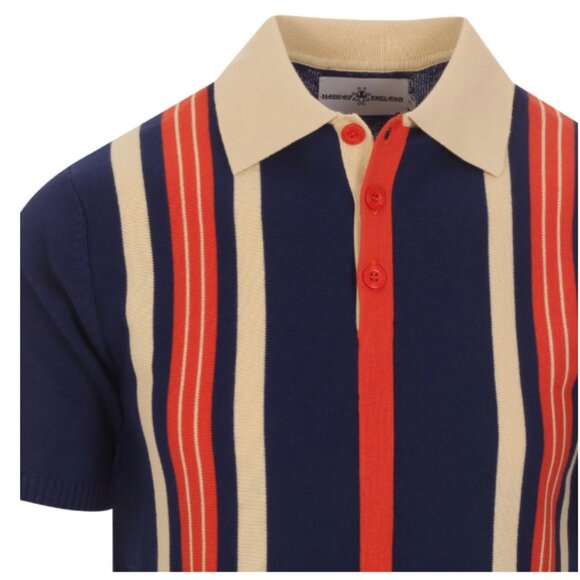 Madcap England Mens Farlowe Mod Stripe Knit Polo Top - Picture 2 of 9